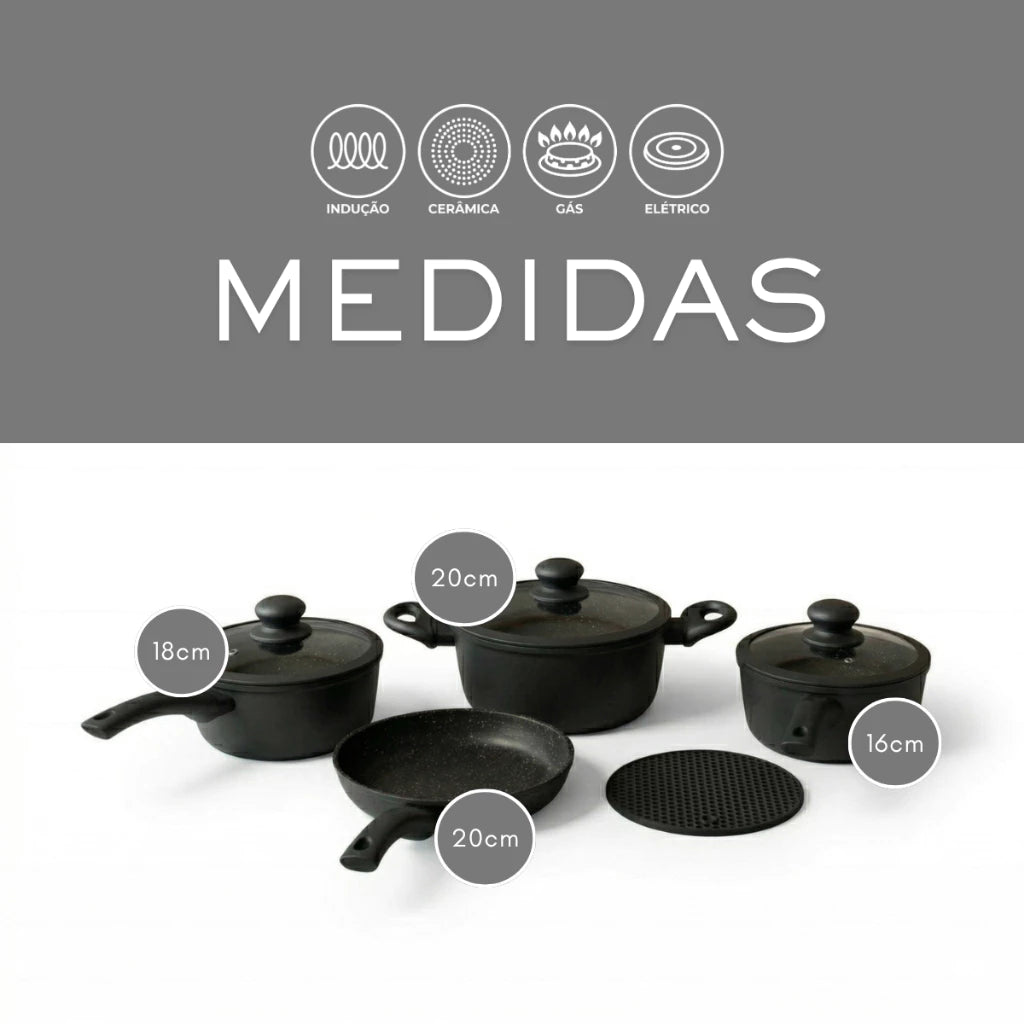 Jogo Panelas Cerâmica Tampa Silicone