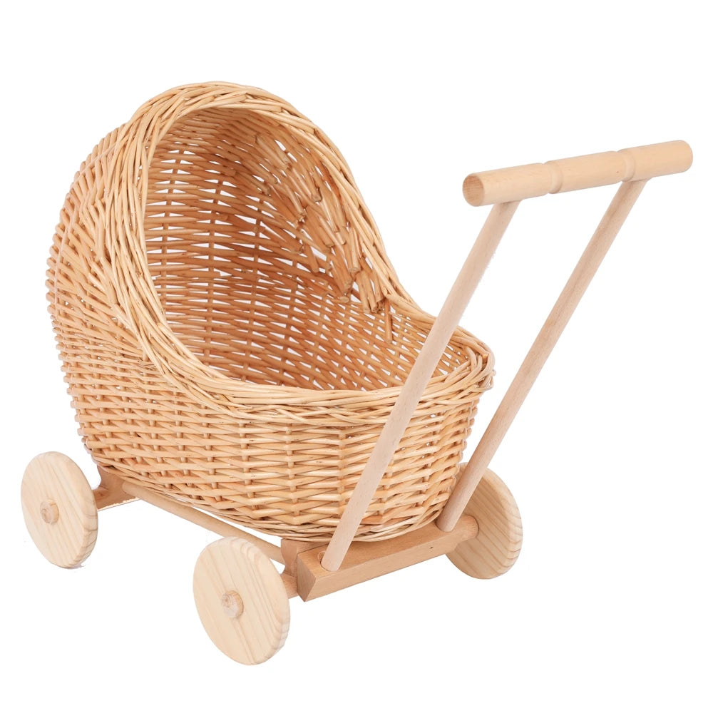 Carrinho de vime para fotografia de recém-nascidos, com chassi de madeira, boneca, cesta de presente para bebês, decoração de chá de bebê, acessórios fotográficos