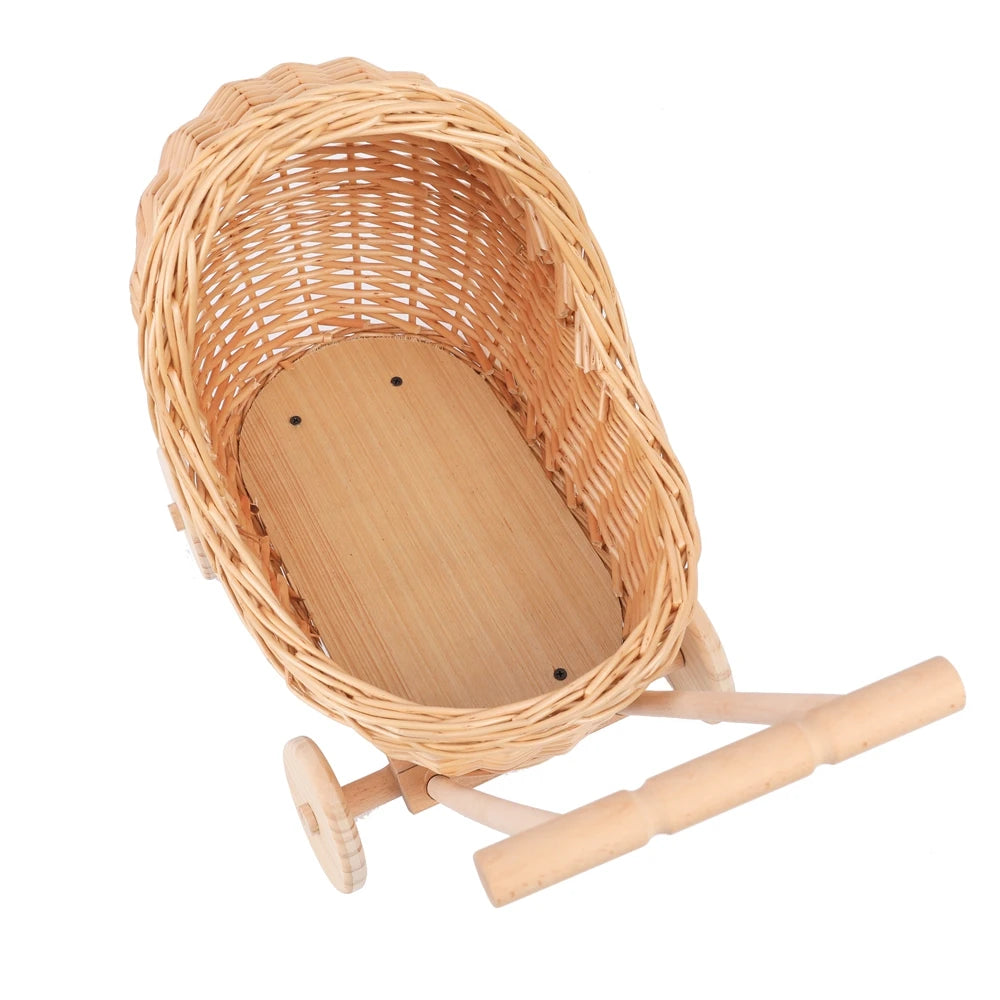 Carrinho de vime para fotografia de recém-nascidos, com chassi de madeira, boneca, cesta de presente para bebês, decoração de chá de bebê, acessórios fotográficos