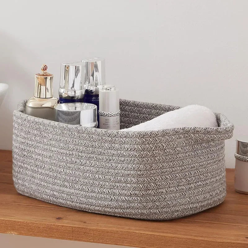 Cesta de armazenamento de corda de algodão decorativa retangular sala de estar organizador de itens diversos cesta de tecido caixa de armazenamento de brinquedos