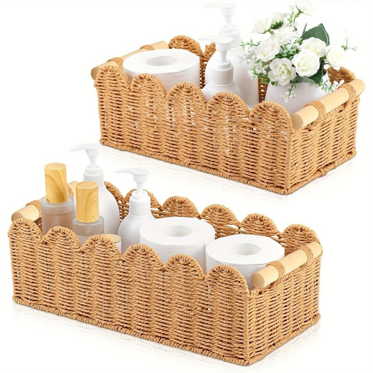Cesta de armazenamento tecida artesanal, mesa de chá, artigos diversos, organizar lanches de mesa, cesta de armazenamento de cosméticos, recipiente de brinquedos para casa vintage