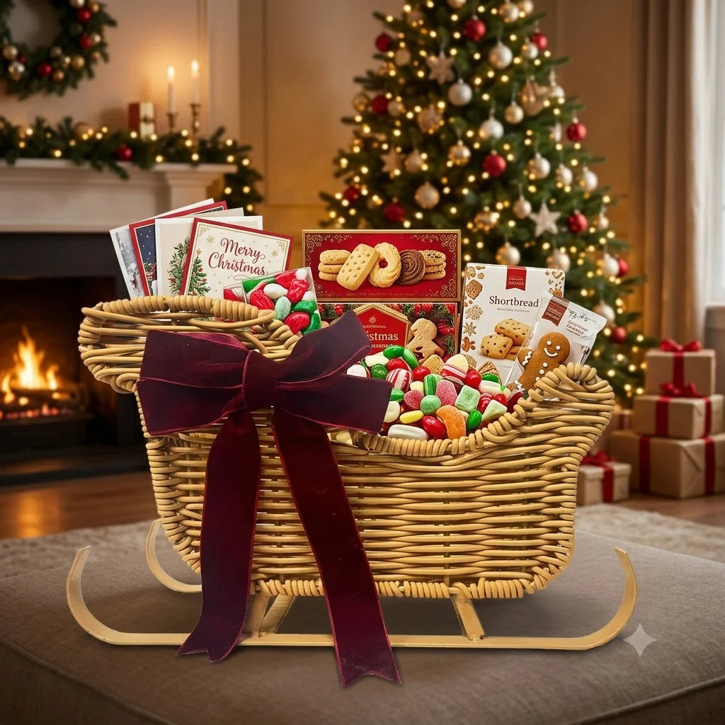 Cesta de Doces de Natal Multifuncional em Rattan Trançado para Mesa, Caixa de Presente, Decoração de Lareira e Decoração de Inverno para Casa