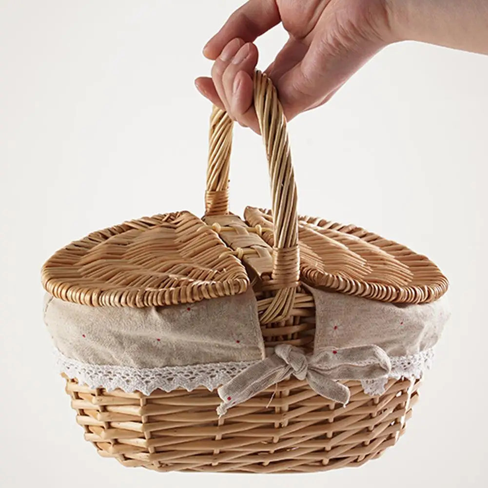 Cesta de piquenique de vime artesanal com alça cesto de piquenique multi-purpose salgueiro tecido caixa de armazenamento acampamento ao ar livre cesta de frutas