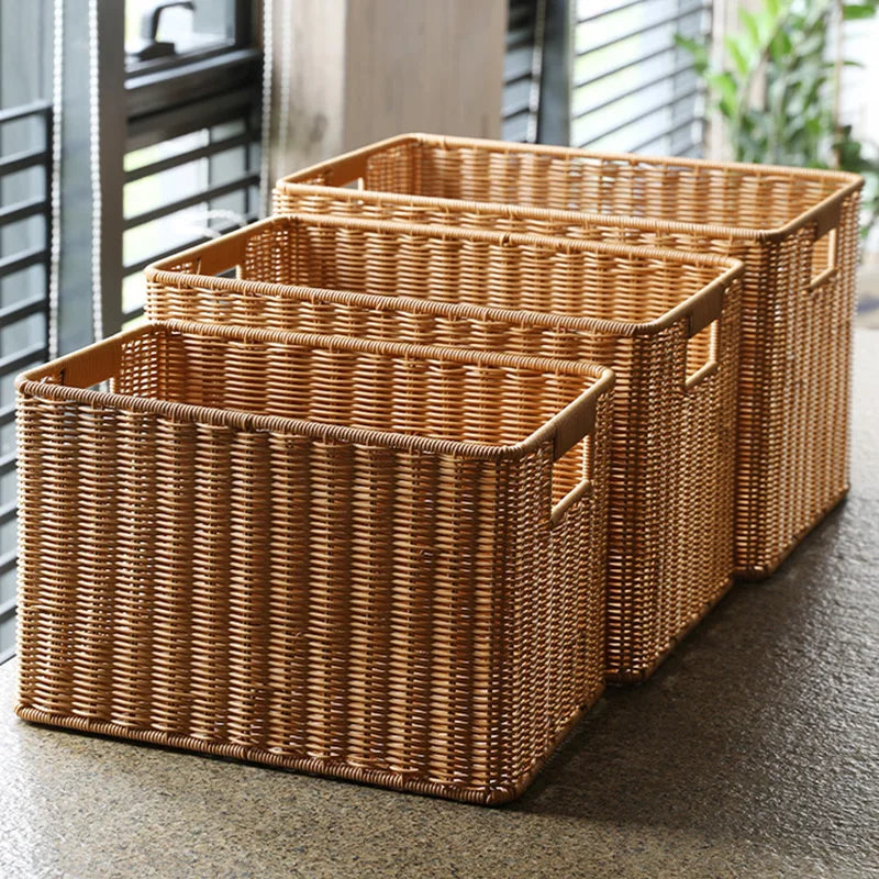 Cesta de vime de grande capacidade, cesta de armazenamento de palha de rattan, cesta de roupa suja, cestas tecidas à mão, organizador de roupas e artigos diversos