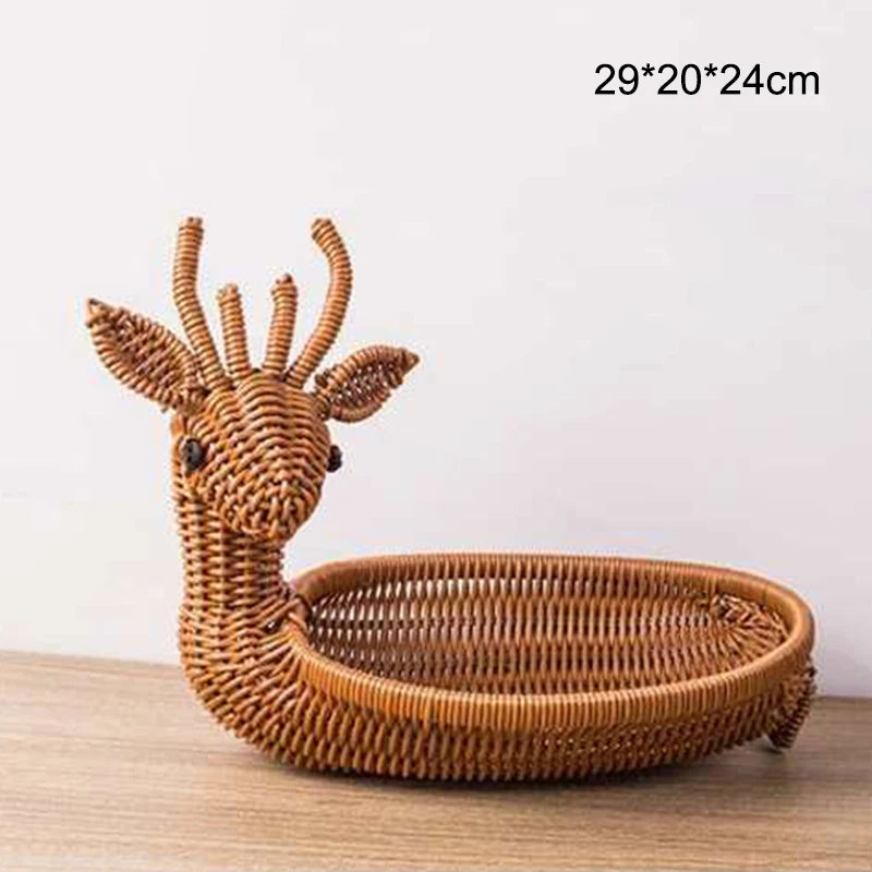 Cesta Handwoven do armazenamento, bandeja do Rattan, vime, pequeno-almoço, chá, piquenique, cozinha, pão, fruto, bonito