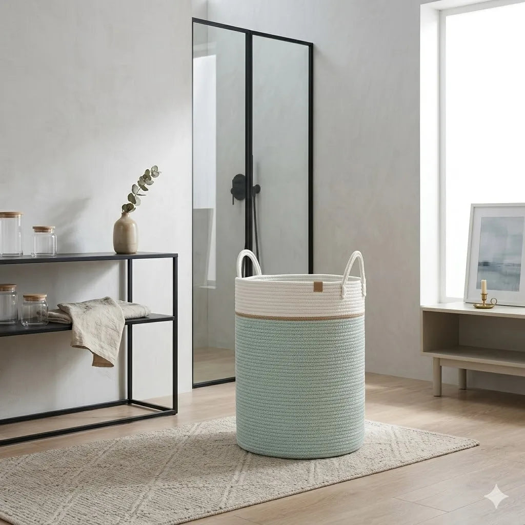 Cesto de Armazenamento Extra Grande em Corda de Algodão Trançada, Cesto de Roupa Suja, Organizador de Brinquedos, Cesto para Varanda, Cesto Utilitário para Armazenamento