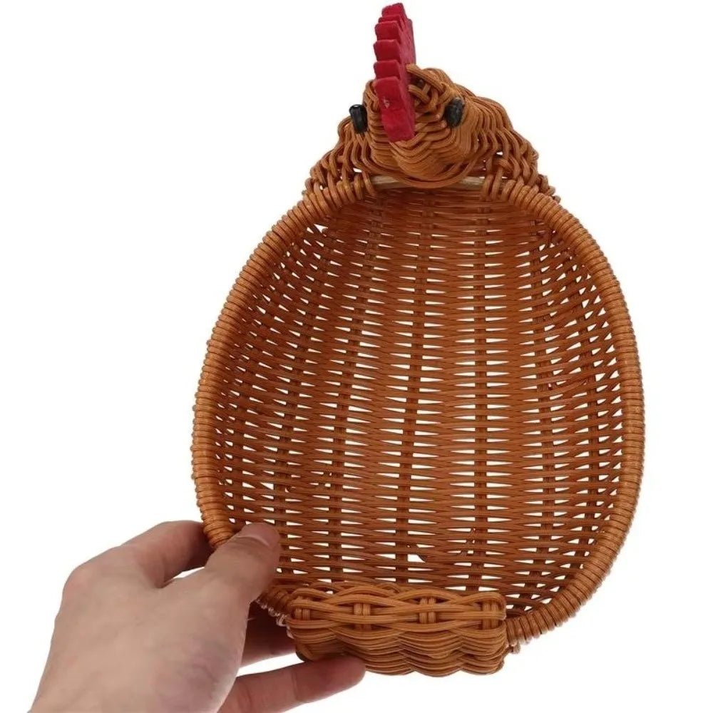 Cesto de Armazenamento Trançado com Aparência Natural, Cesto Rústico Multiuso em Formato de Galinha, Cesto Divertido de Plástico para Frutas, para Bancada de Cozinha