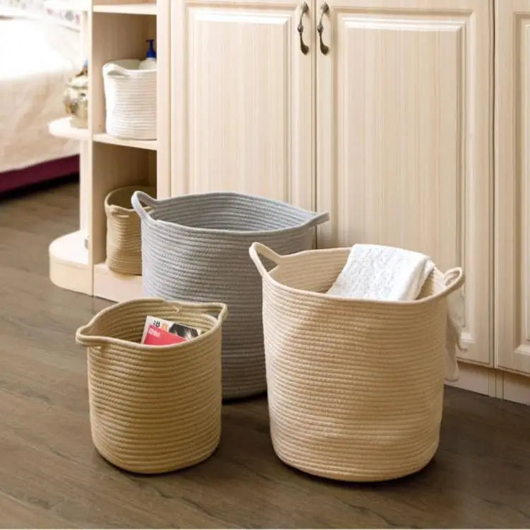 Cesto de Roupa Grande Artesanal para Casa, Cesto de Armazenamento para Roupas Íntimas e Meias, Material de Algodão, Estilo Luxuoso para Quarto e Banheiro