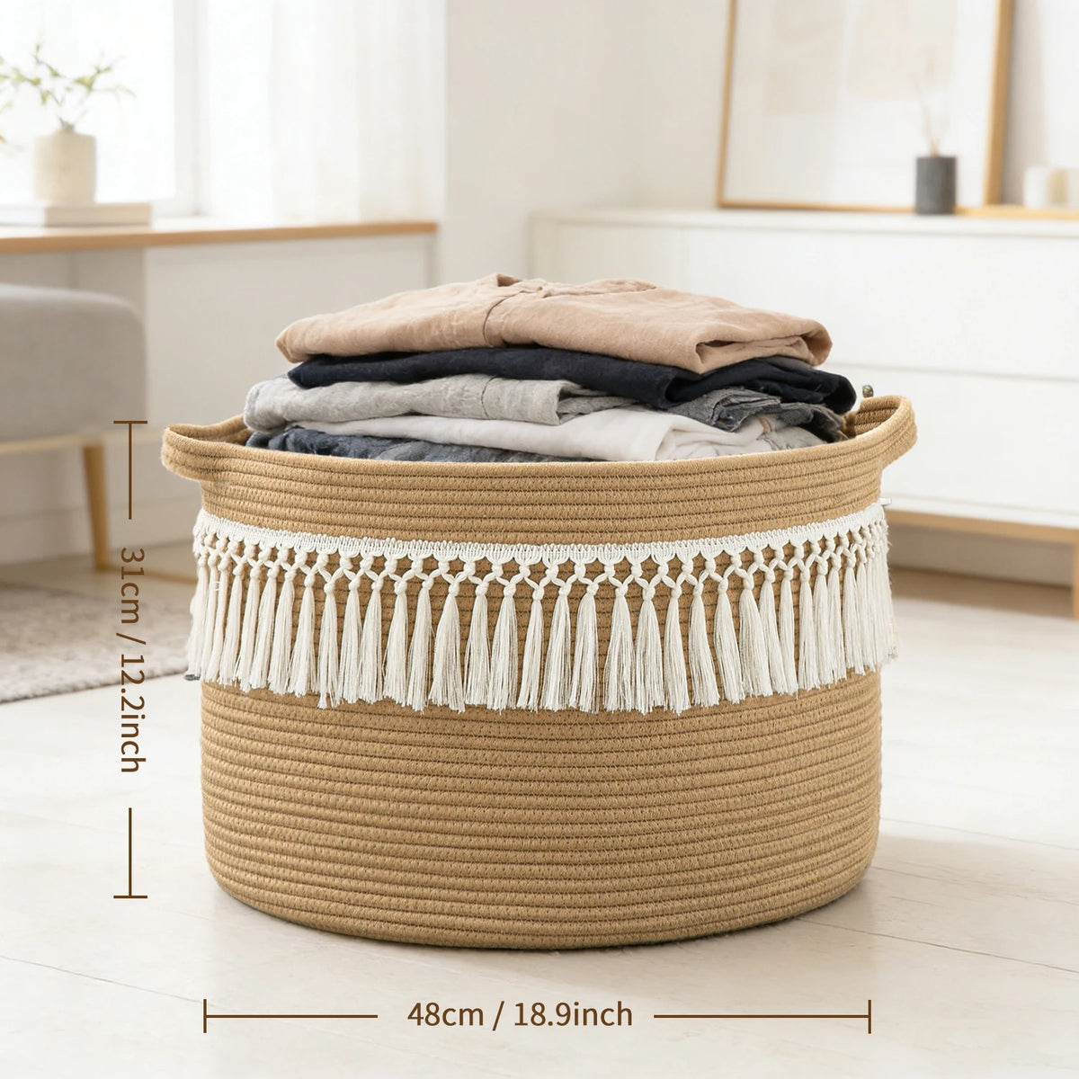 Cesto Grande para Cobertores, Cestos de Armazenamento Tecidos, Cesto de Roupa Suja para Bebê, Cesto de Brinquedos de Corda de Algodão para Sala de Estar, Lavanderia