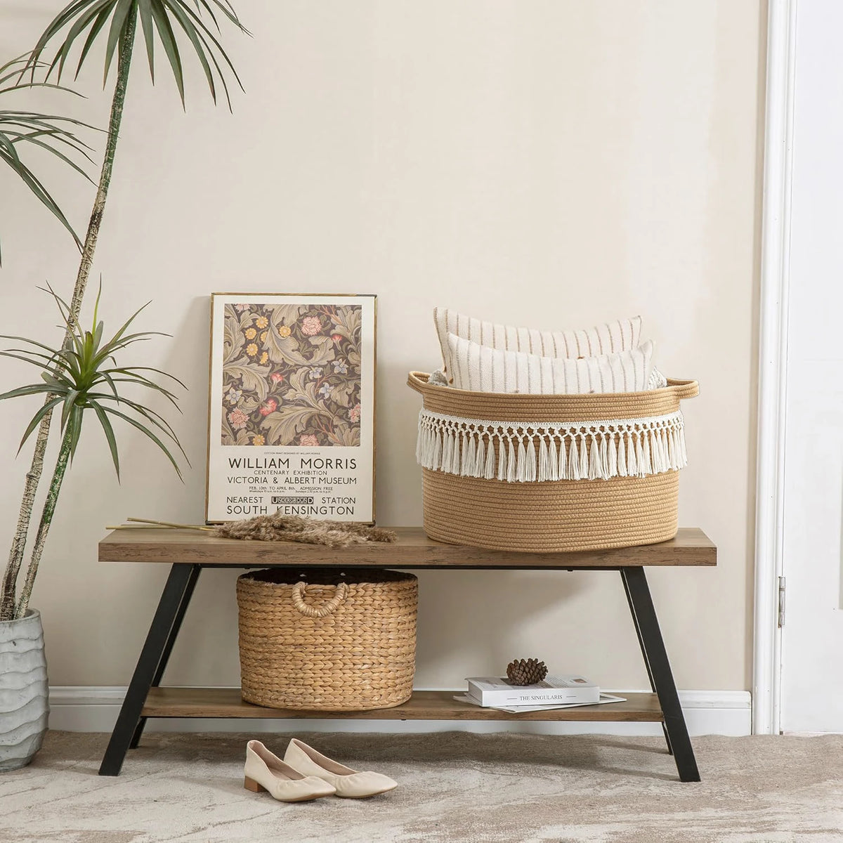 Cesto Grande para Cobertores, Cestos de Armazenamento Tecidos, Cesto de Roupa Suja para Bebê, Cesto de Brinquedos de Corda de Algodão para Sala de Estar, Lavanderia