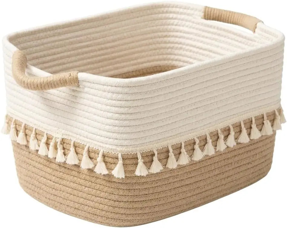 Cesto Organizador Boho 38x26x22cm em Vime com Borlas