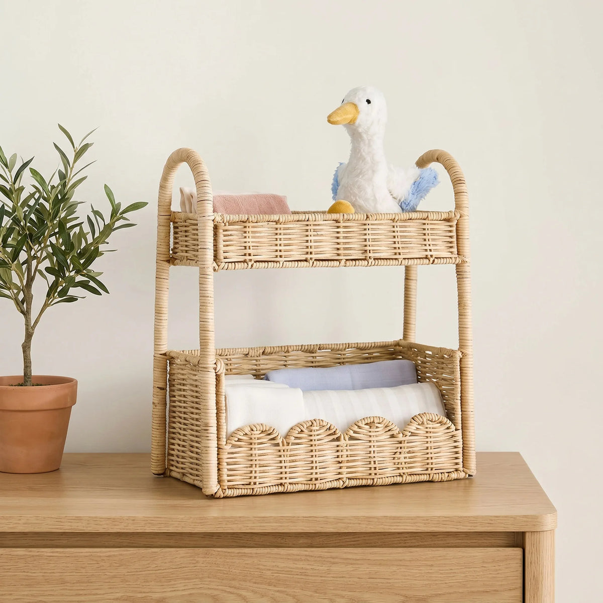 Prateleira de Armazenamento para Quarto de Bebê em Rattan Natural Feita à Mão, Organizador Móvel de Múltiplas Camadas para Quarto e Armazenamento em Casa
