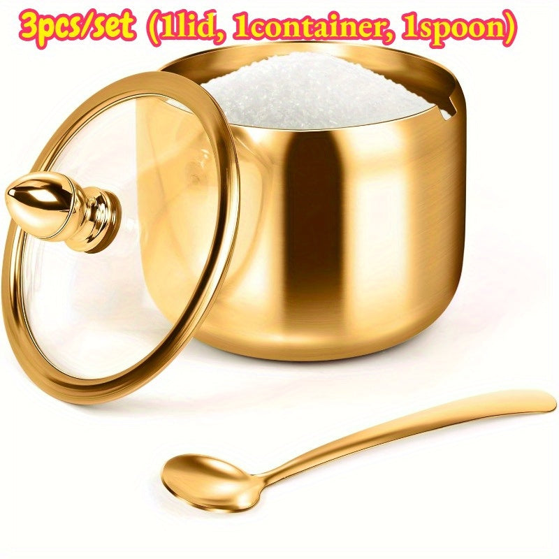 Pote Condimentos Inox Dourado Tampa