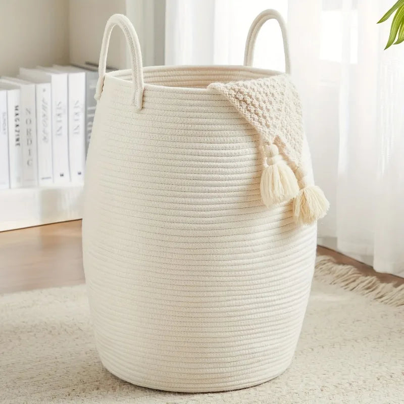 1 pçs cesta de armazenamento boêmio tecido à mão organizador de corda de algodão para quarto & banheiro-cômoda de armazenamento decorativa brinquedo cesto de lavanderia