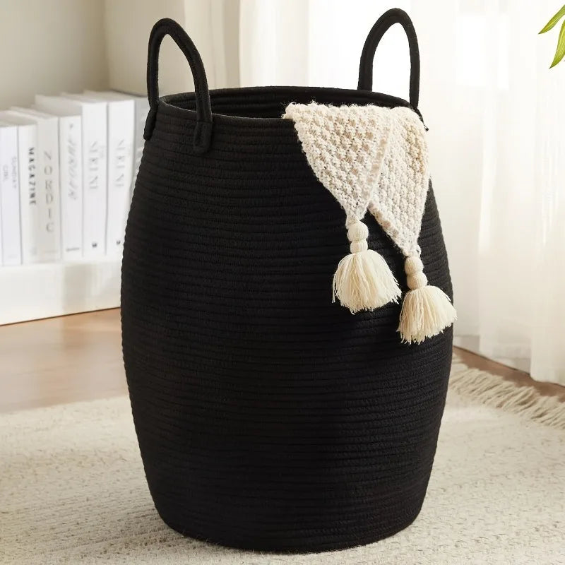 1 pçs cesta de armazenamento boêmio tecido à mão organizador de corda de algodão para quarto & banheiro-cômoda de armazenamento decorativa brinquedo cesto de lavanderia