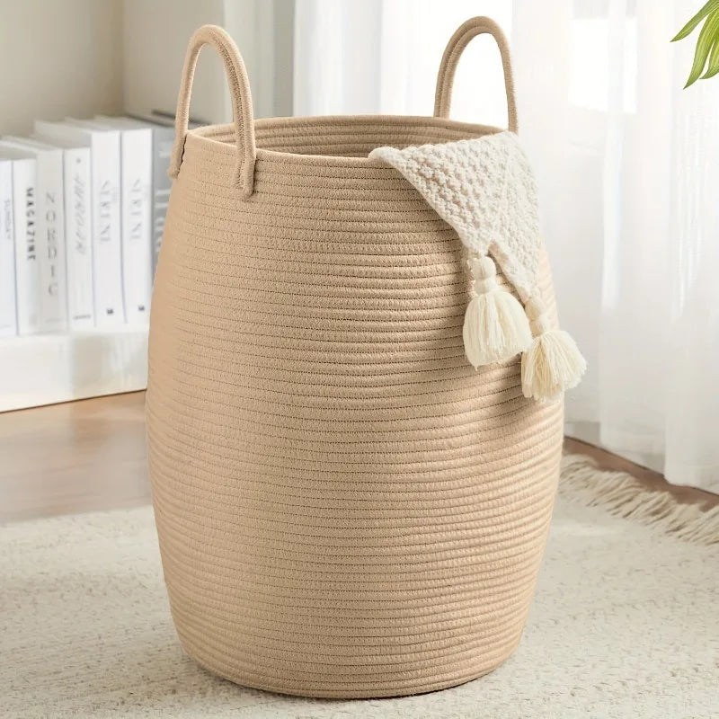 1 pçs cesta de armazenamento boêmio tecido à mão organizador de corda de algodão para quarto & banheiro-cômoda de armazenamento decorativa brinquedo cesto de lavanderia