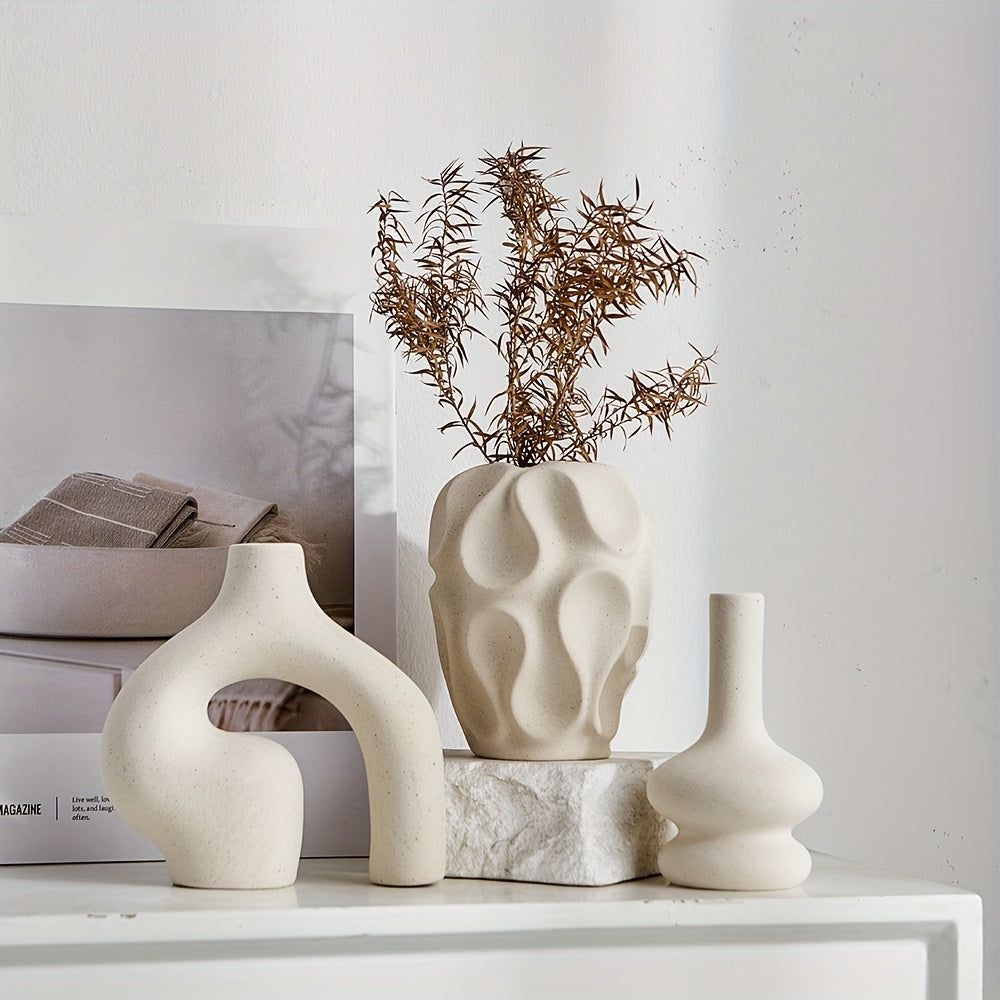 Kit 3 Vasos Cerâmica Boho Nórdico