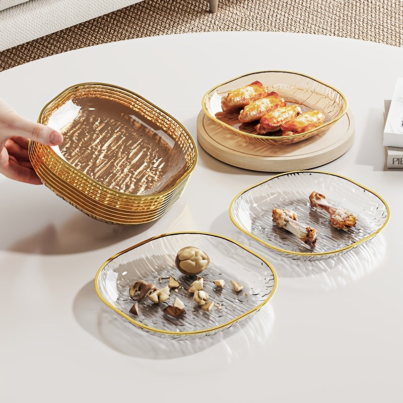 Kit 4 Pratos Snack Transparente Dourado