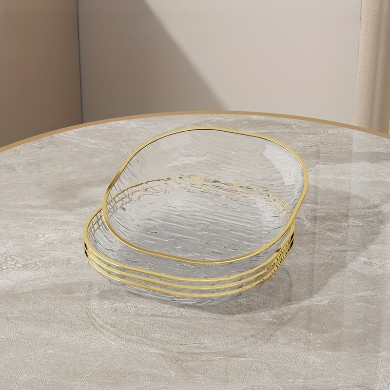 Kit 4 Pratos Snack Transparente Dourado