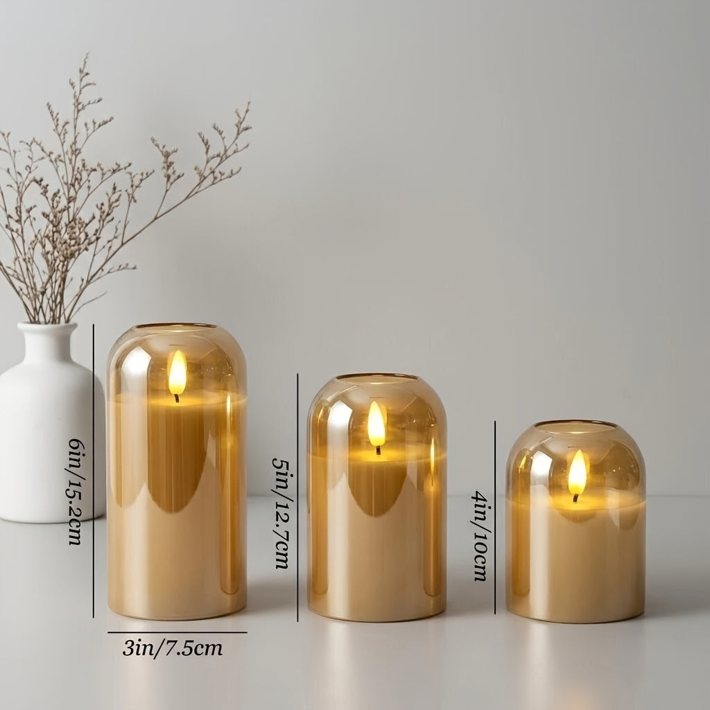 Kit 3 Velas LED Douradas Decorativas