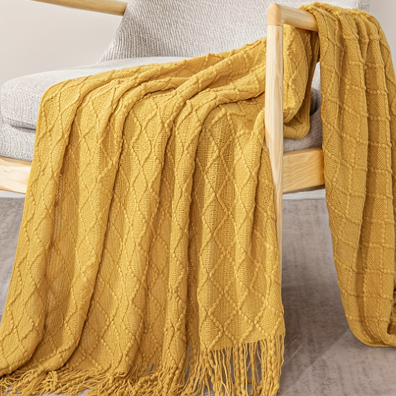Cobertor Nórdico Amarelo Franjas Sofá
