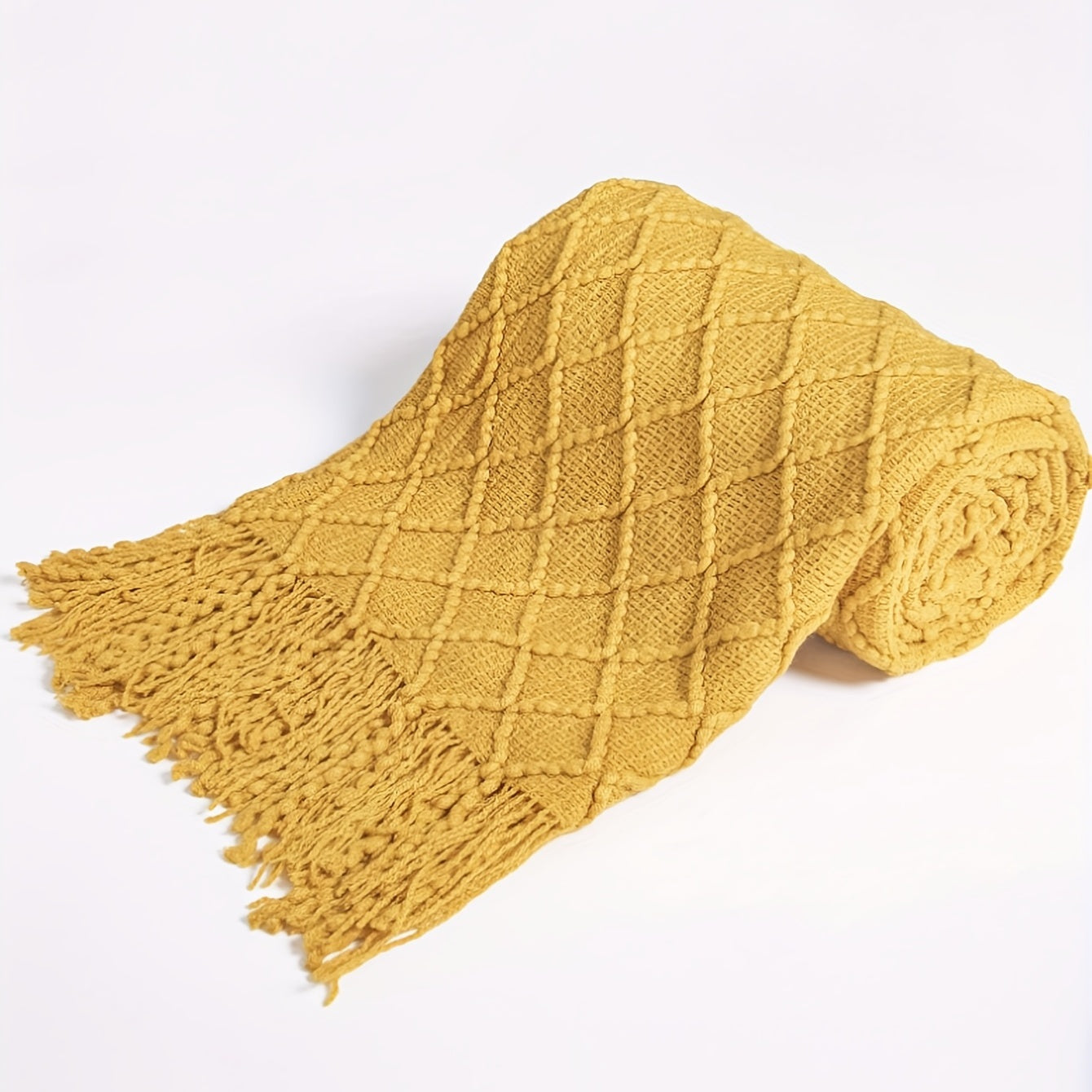 Cobertor Nórdico Amarelo Franjas Sofá