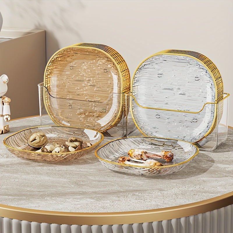 Kit 4 Pratos Snack Transparente Dourado