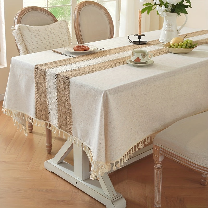Toalha Mesa Boho Cáqui Borlas