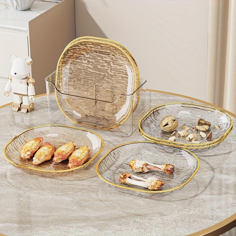 Kit 4 Pratos Snack Transparente Dourado