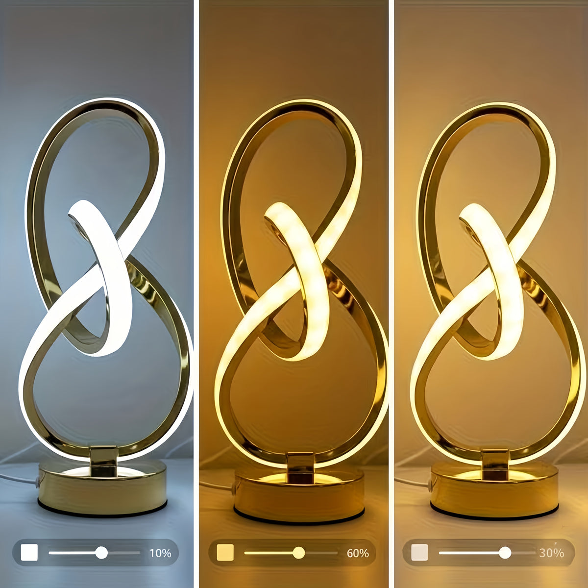 Luminária de Mesa em Espiral de Metal Preto ou Dourado