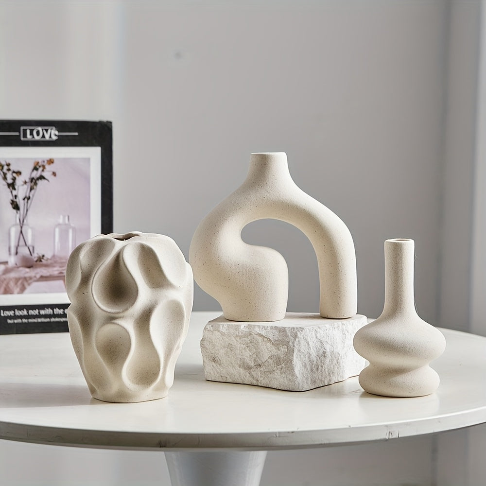 Kit 3 Vasos Cerâmica Boho Nórdico