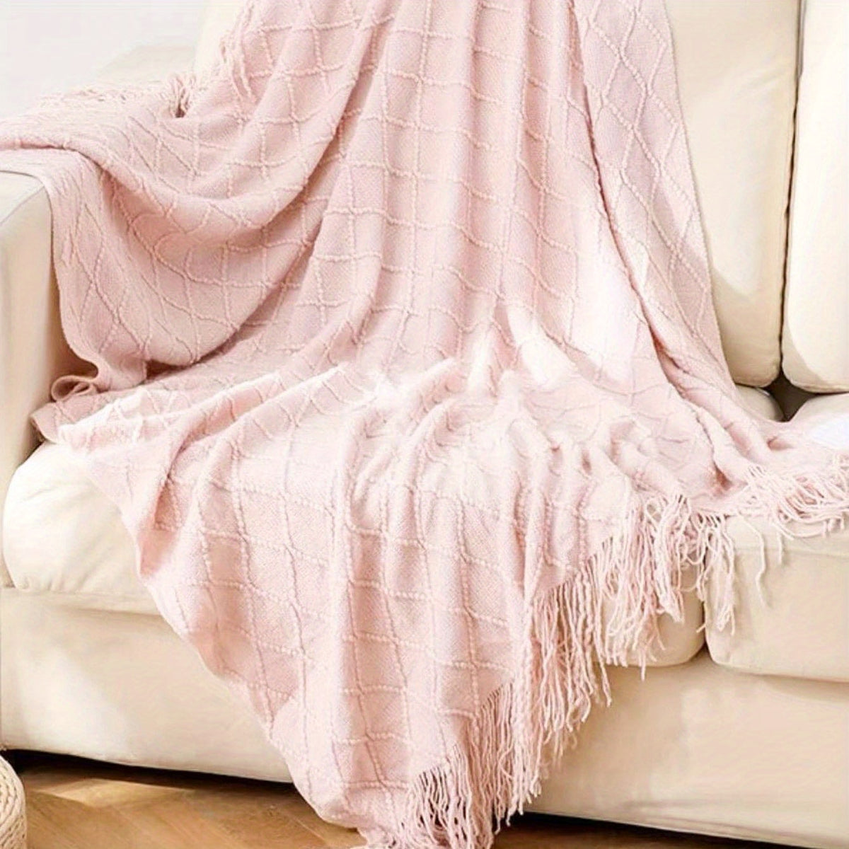 Cobertor de Pelúcia Rosa Estilo Nórdico com Franjas