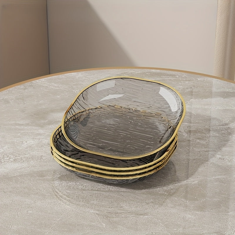 Kit 4 Pratos Snack Transparente Dourado
