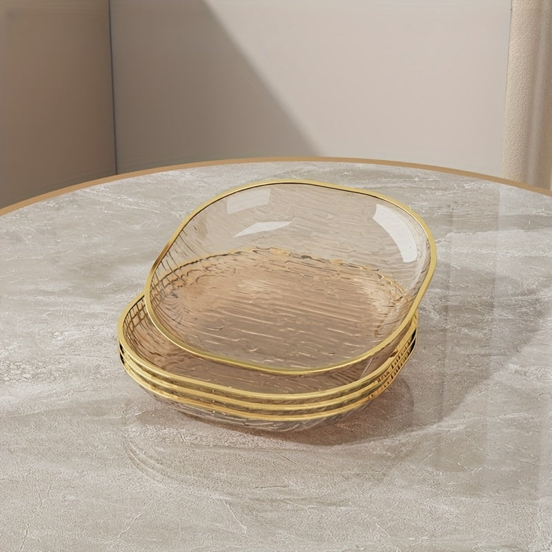 Kit 4 Pratos Snack Transparente Dourado