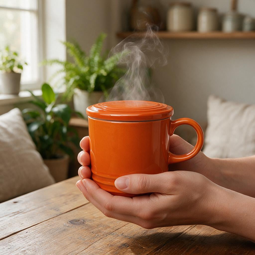 Caneca com Tampa Café Escritório — nas mãos