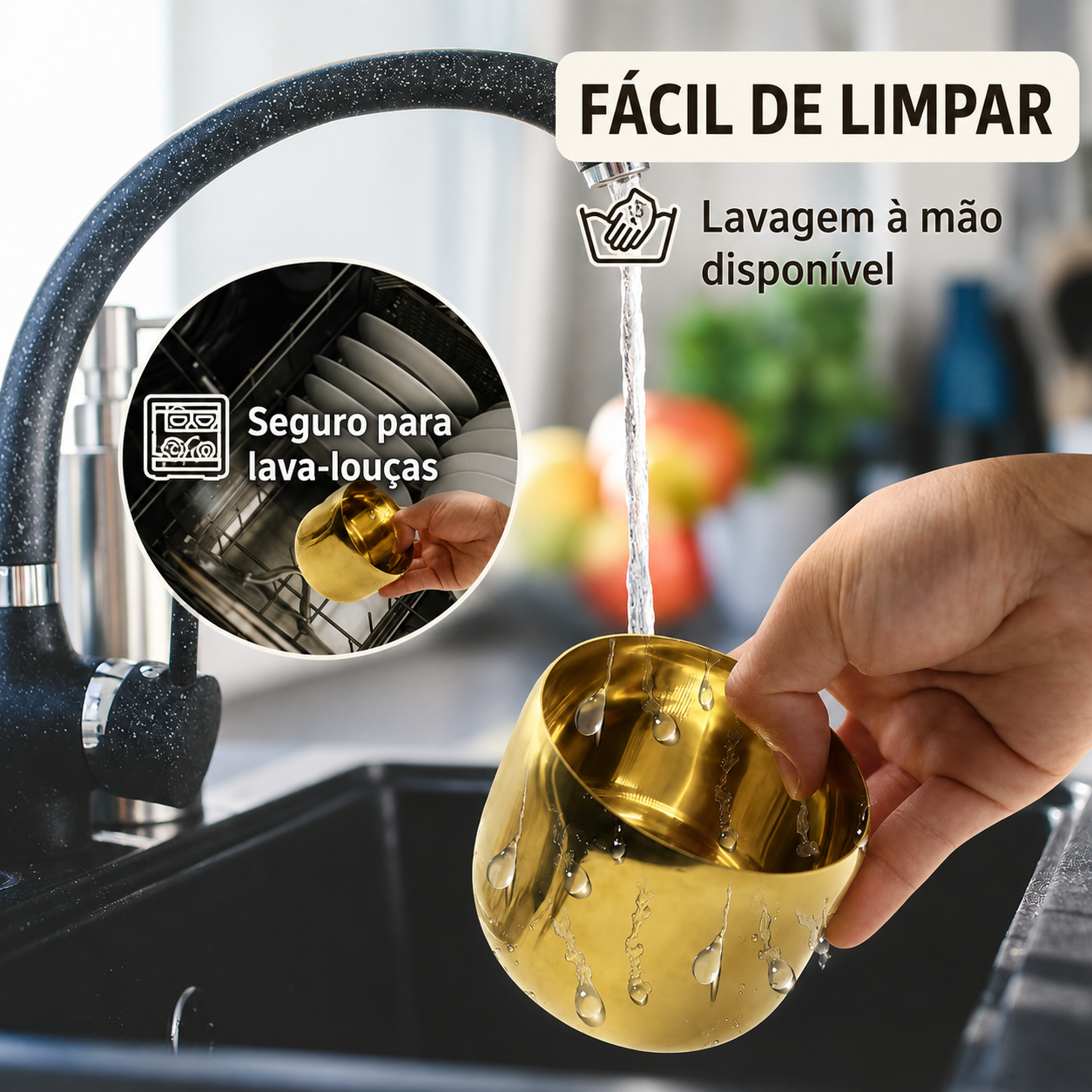 Pote Condimentos Inox Dourado Tampa