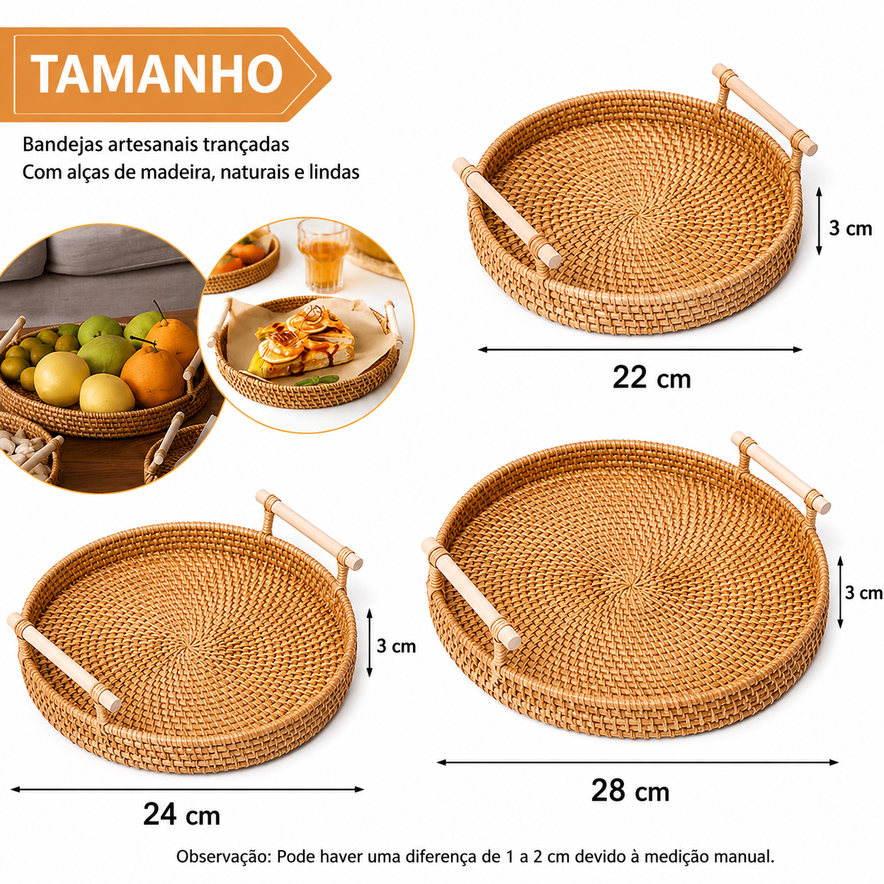 Bandeja Rattan Artesanal Decorativa