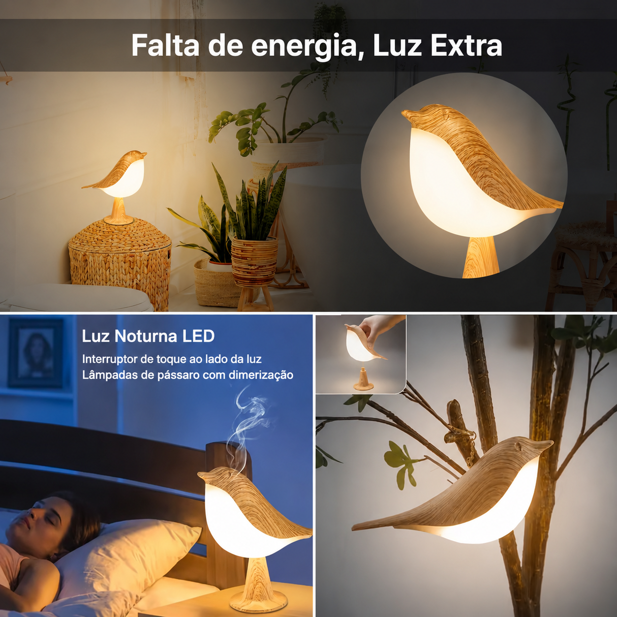 Luminária Pássaro Sensor Toque USB