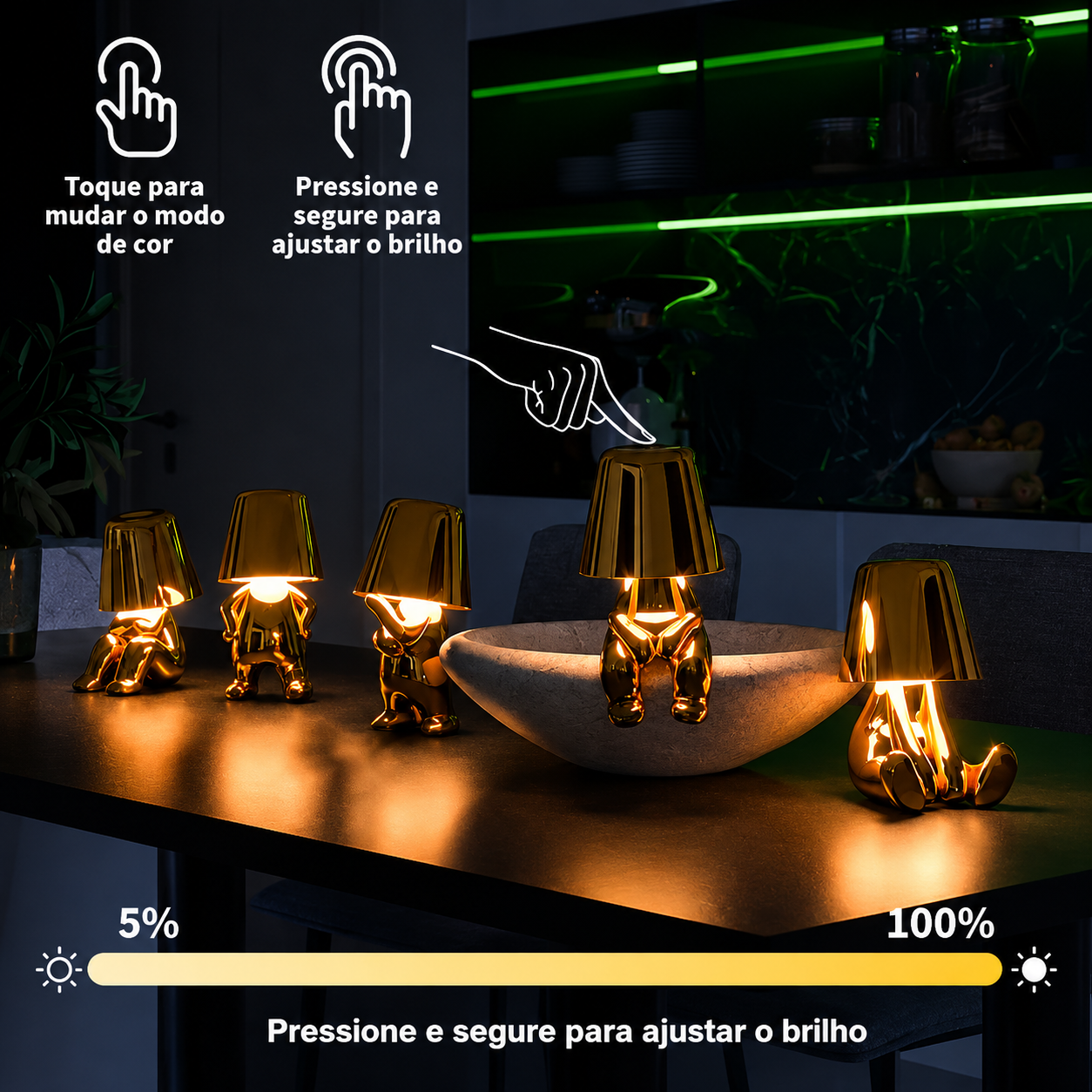 Luminária Pensador Dourado USB LED