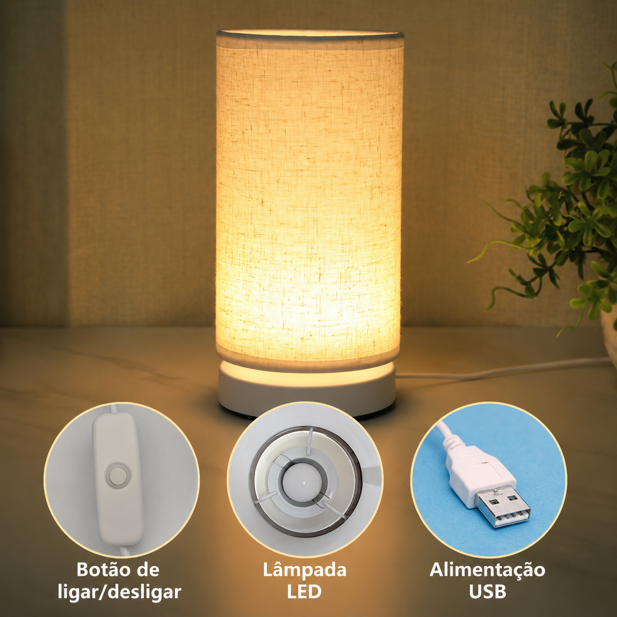 Luminária Mesa Minimalista Branca LED