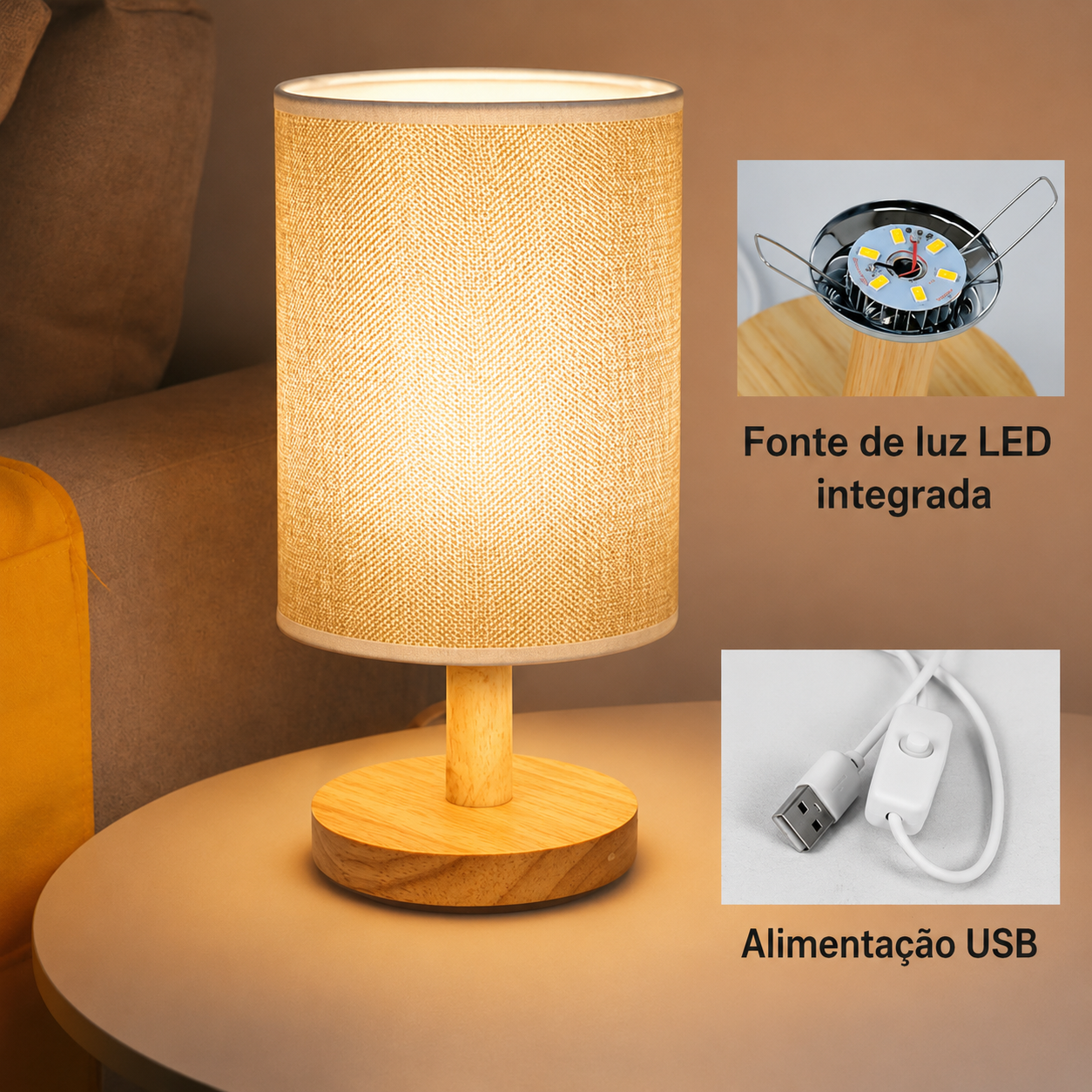 Luminária Mesa Nórdica USB Noturna