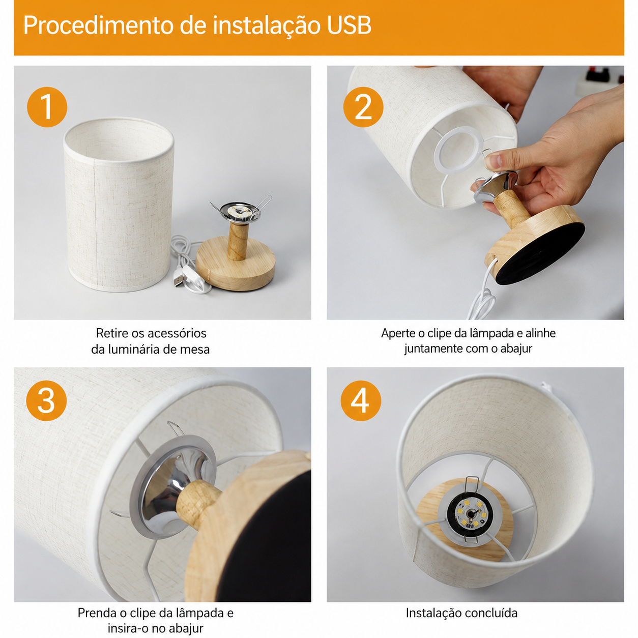 Luminária Mesa Nórdica USB Noturna