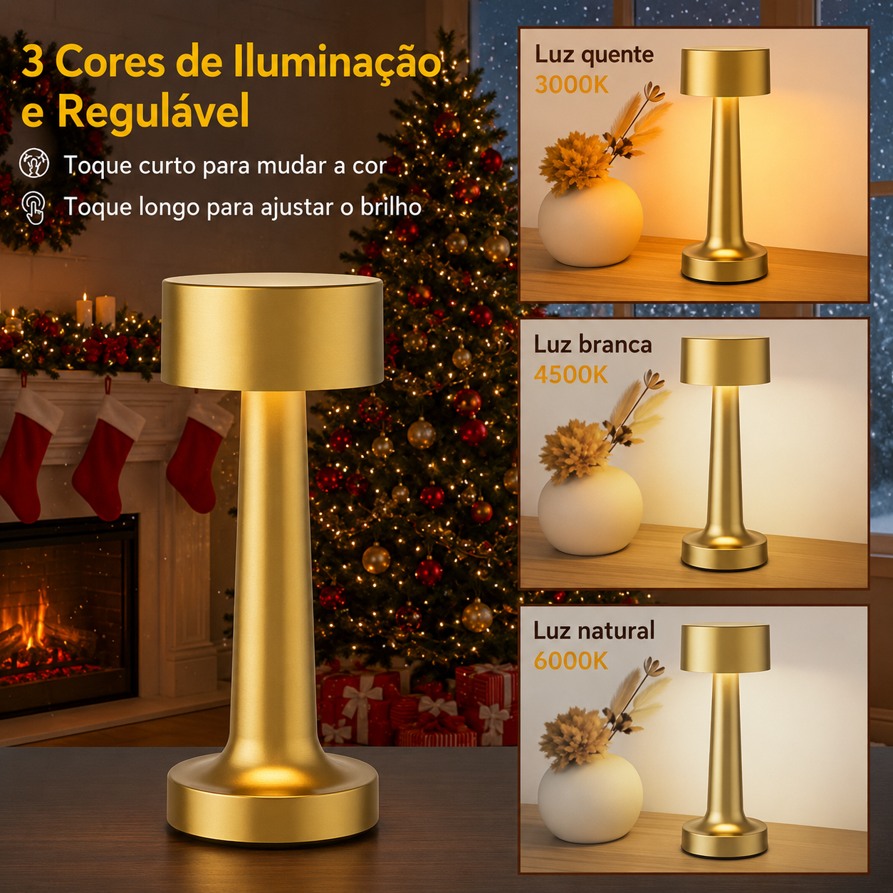 Luminária Mesa Metal Toque Tricolor