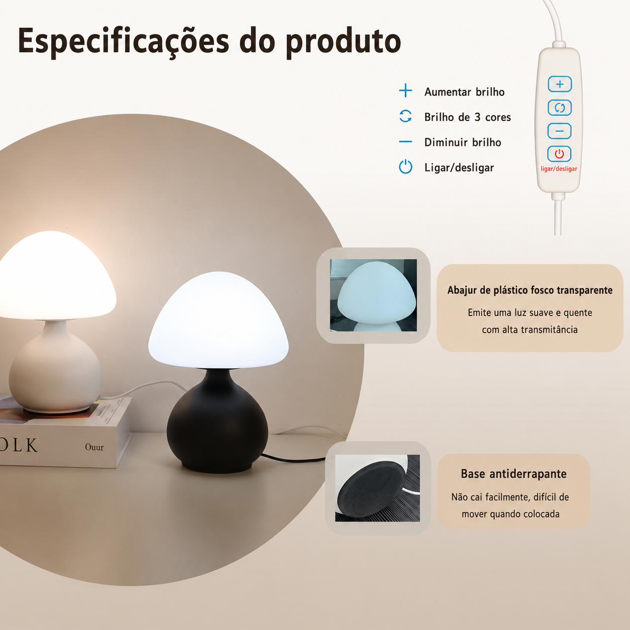 Luminária Cogumelo LED Tricolor