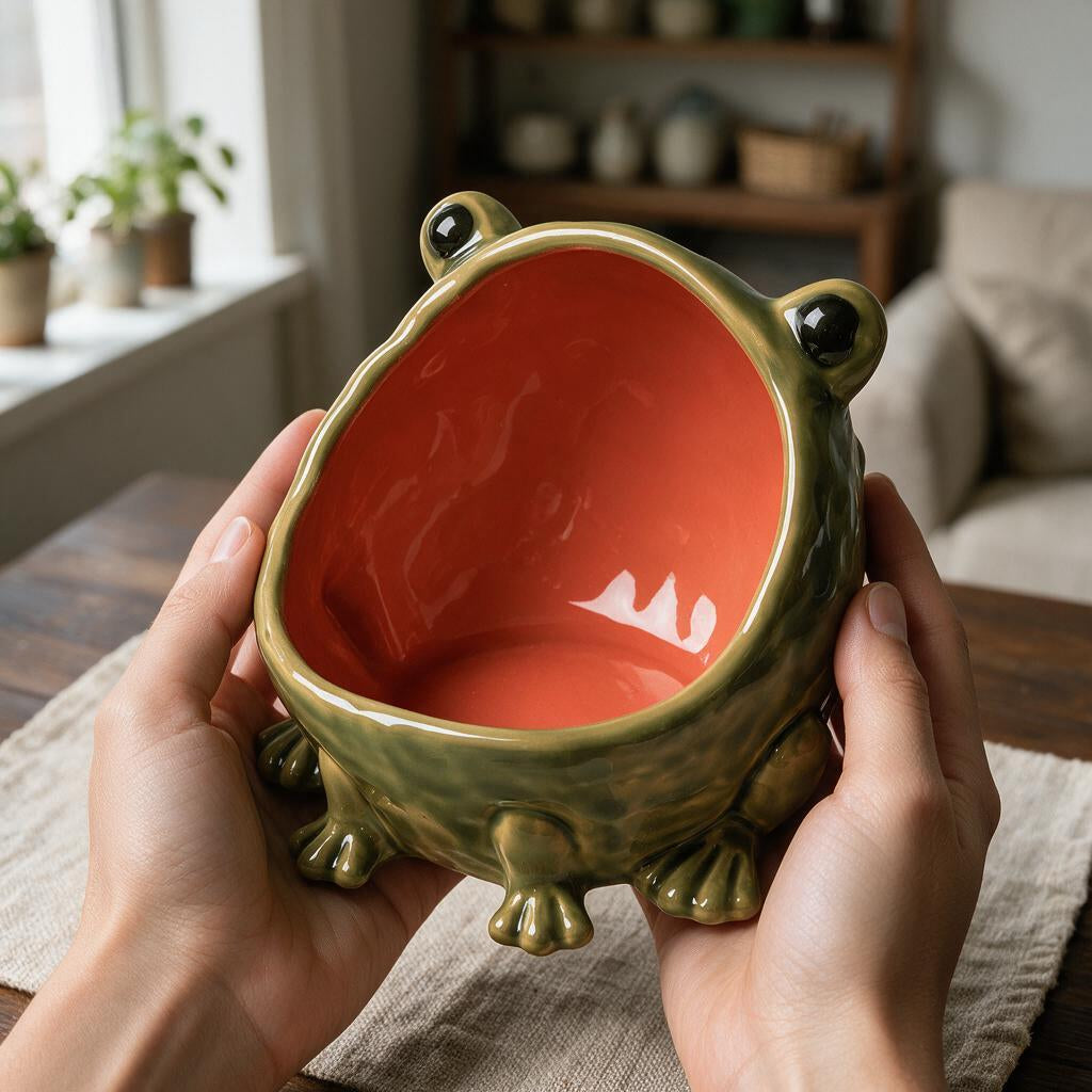 Tigela Sapo Cerâmica Decorativa — nas mãos