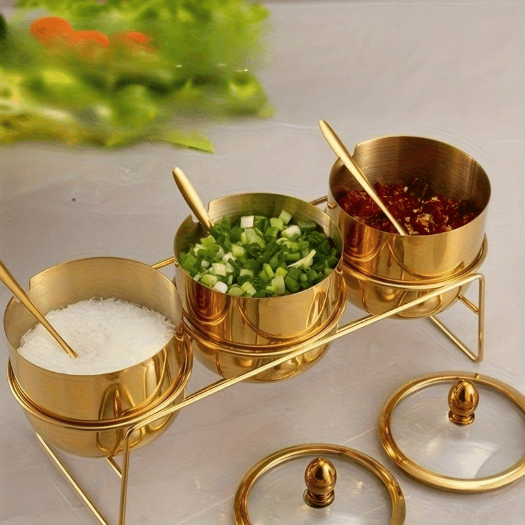 Pote Condimentos Inox Dourado Tampa