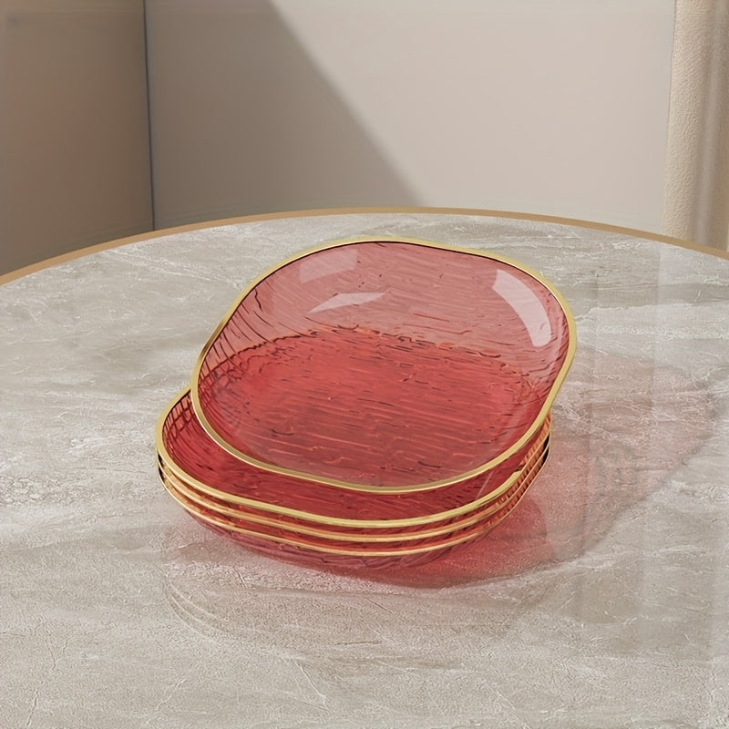 Kit 4 Pratos Snack Transparente Dourado