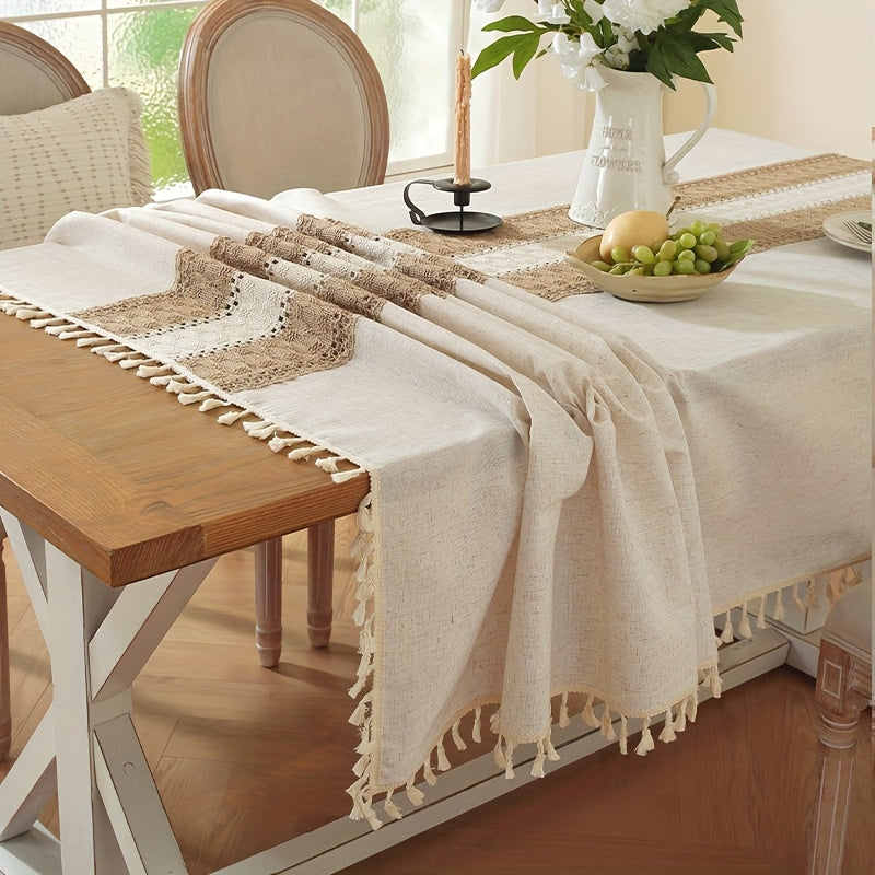 Toalha Mesa Boho Cáqui Borlas
