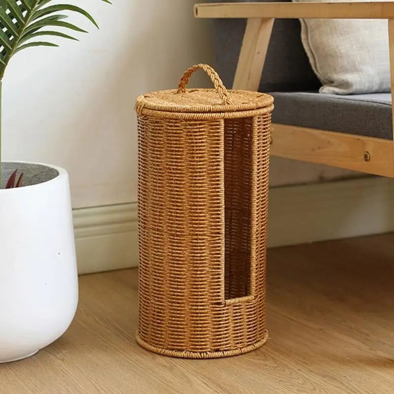 Cesta banheiro multiuso com capa à prova poeira, suporte armazenamento cilíndrico para tecidos, toalhas, acessório
