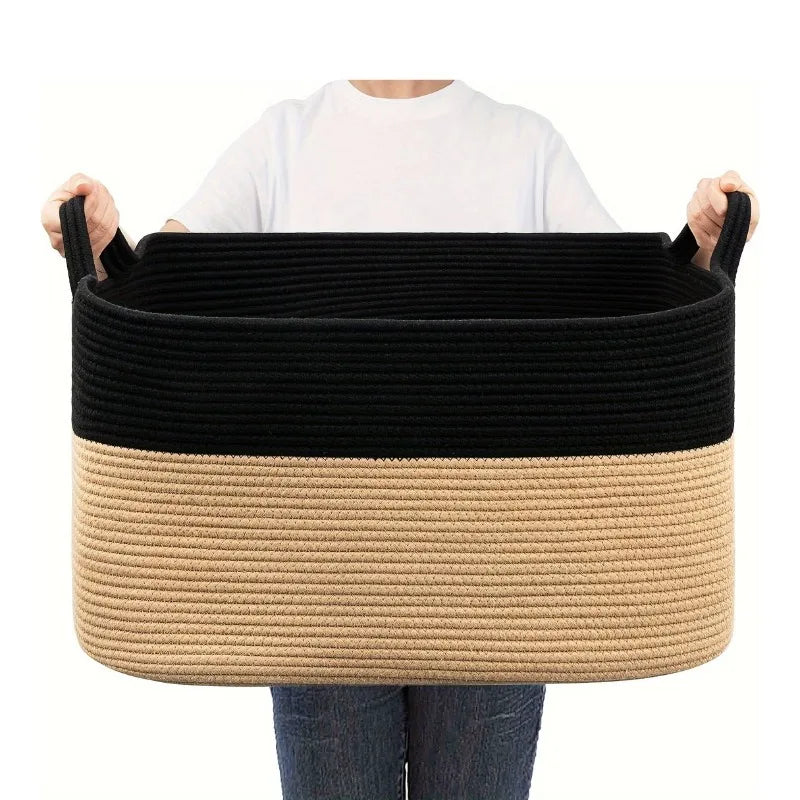 Cesta de armazenamento de corda de algodão de grande capacidade dobrável para brinquedos roupas organização doméstica cesta de armazenamento multiuso